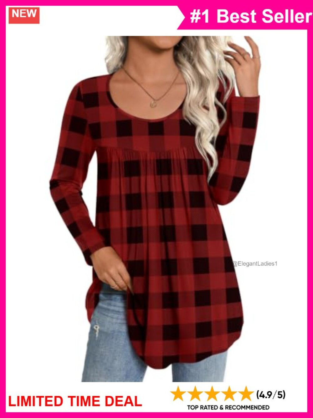 Womens Long Sleeve Casual Tunic Top Loose Fit Blended Fabric Fall Winter Shirt